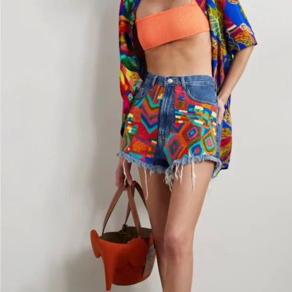 Farm Rio Patches High Rise Denim Shorts - Picture 6 of 11